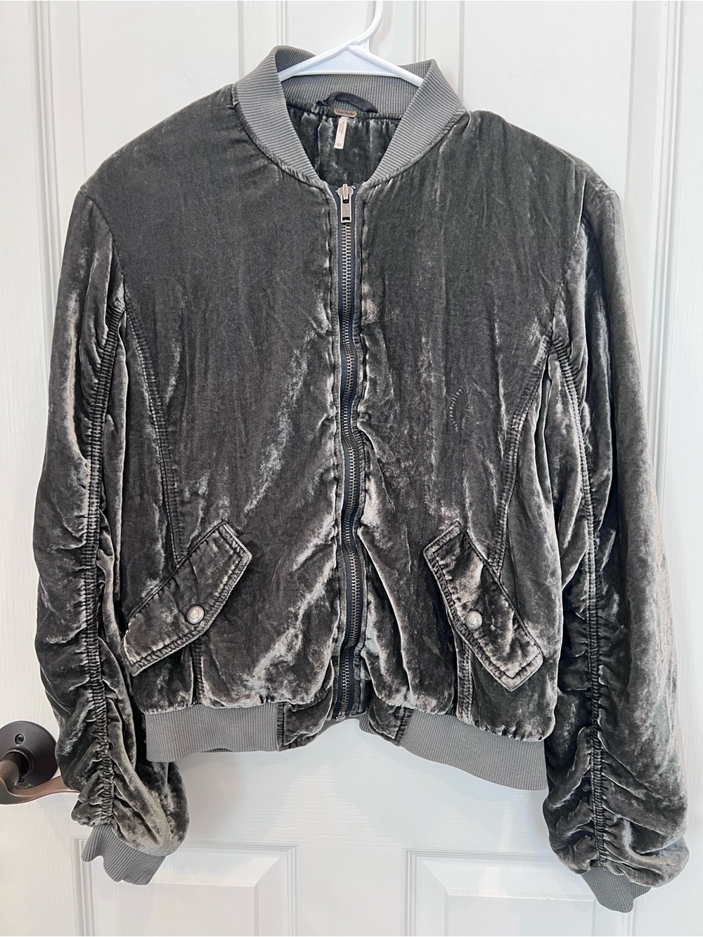 Free People Velvet Bomber Jacket - Charcoal